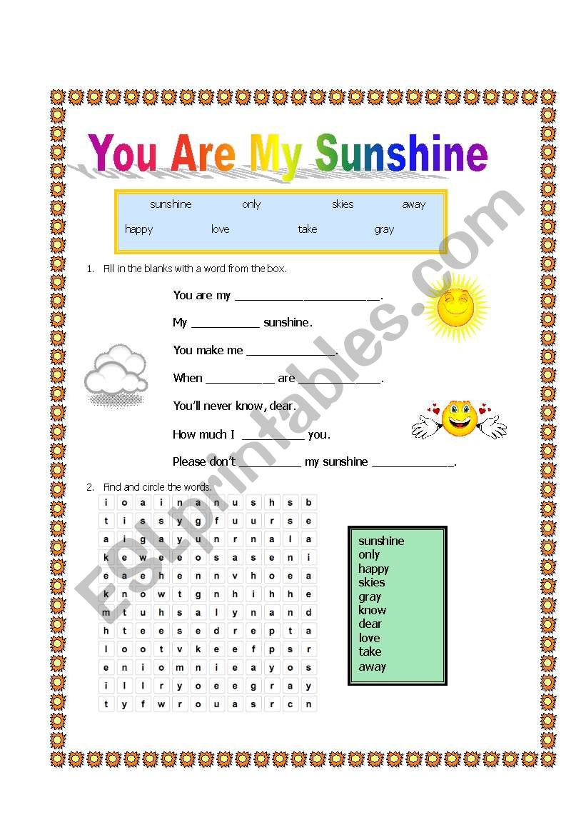 You Are My Sunshine worksheet