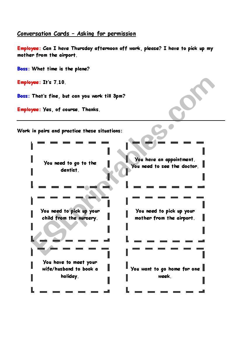 Asking for permission worksheet