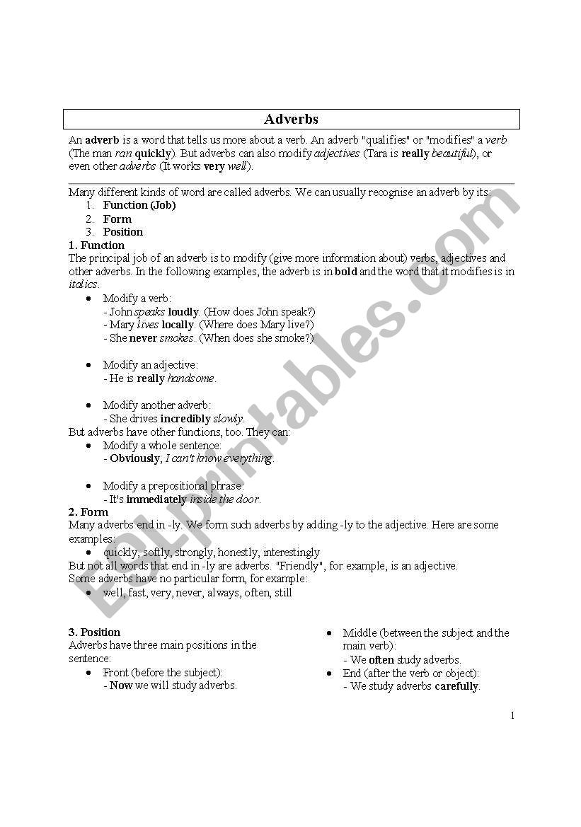 adverbs and prepositions worksheet