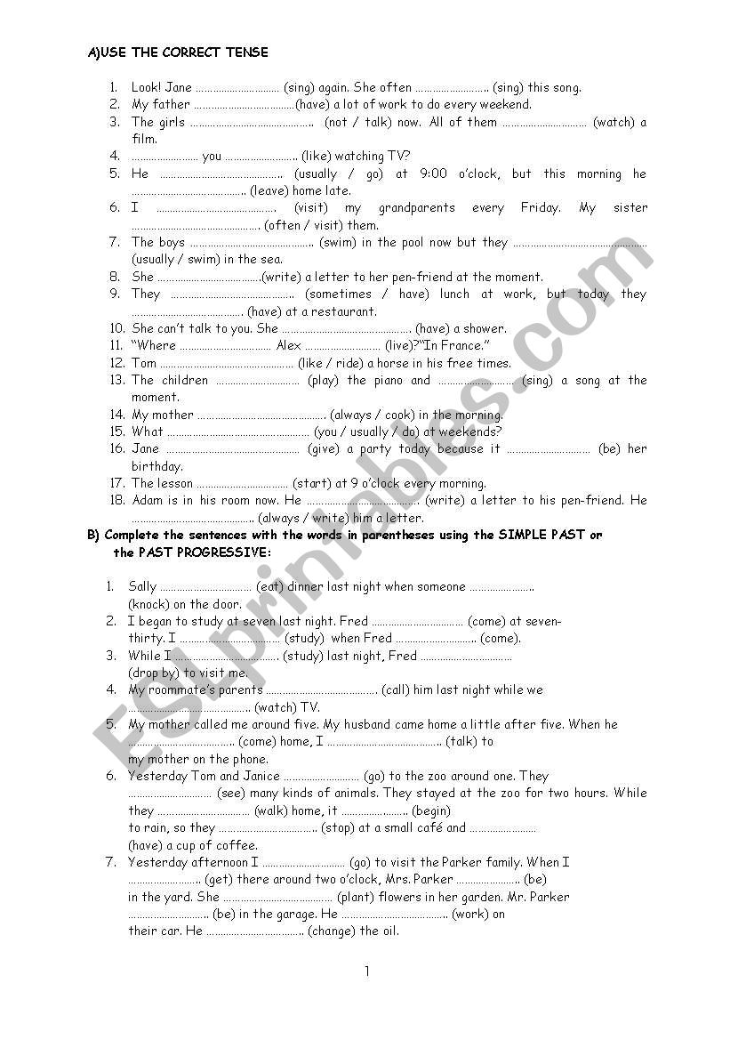 correct tense worksheet