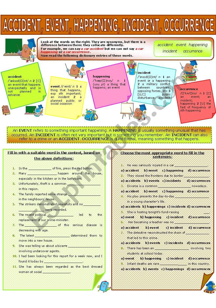 COLLOCATION 11 - ACCIDENT, EVENT, HAPPENING, INCIDENT, OCCURRENCE