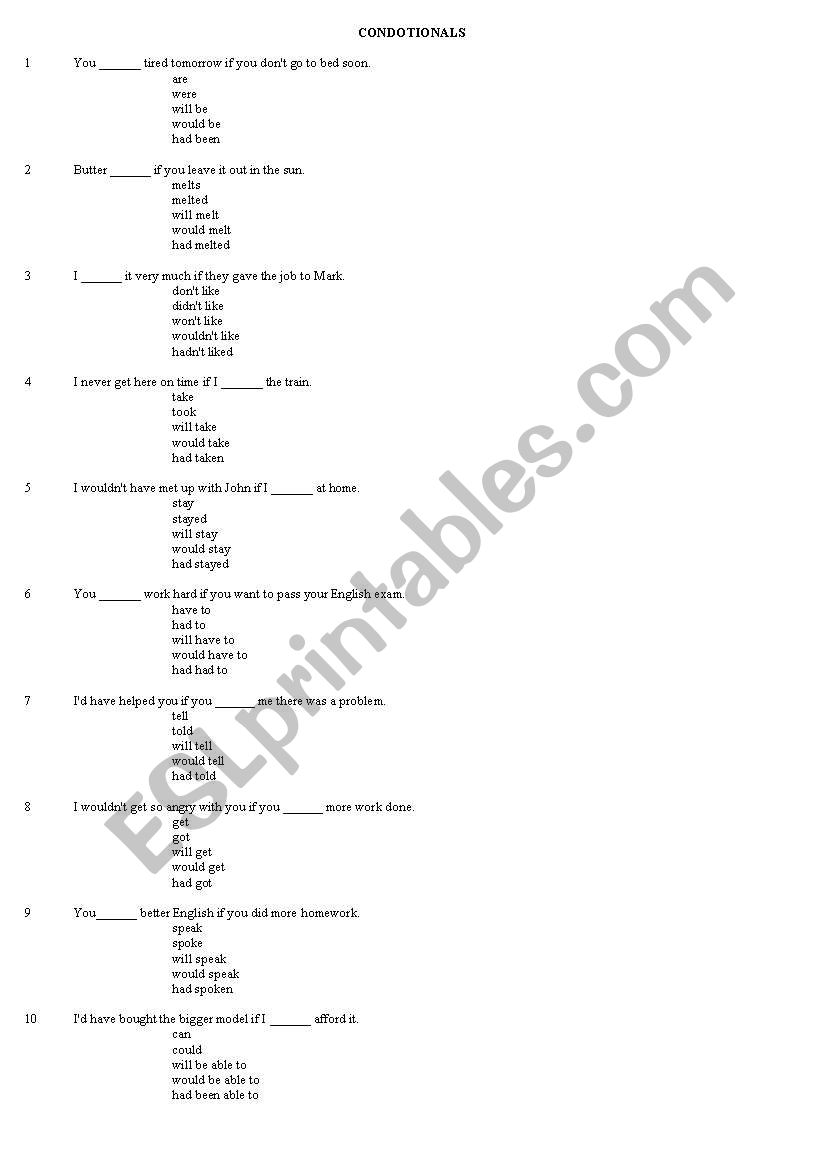 Conditionals worksheet