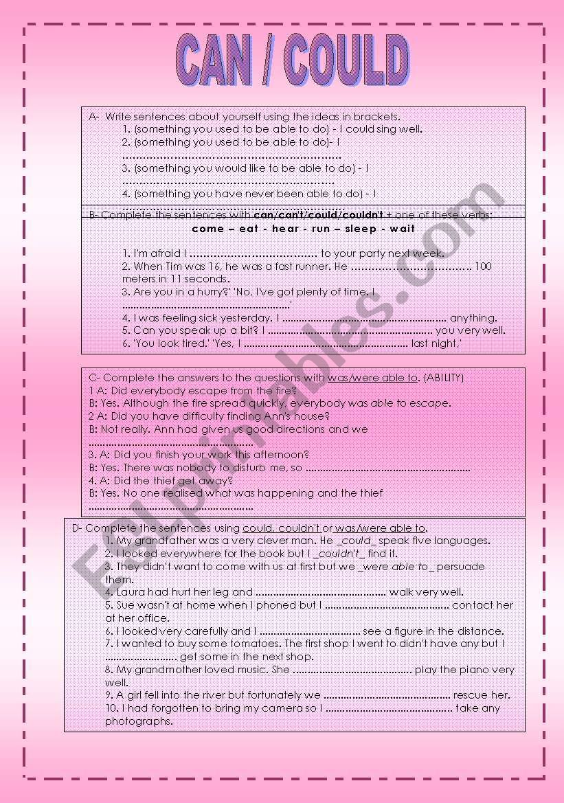 CAN - COULD (3 pages) worksheet