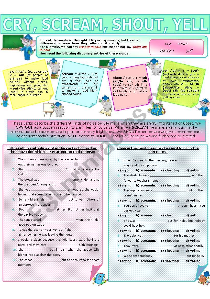 COLLOCATION 12 - CRY, SCREAM, SHOUT, YELL