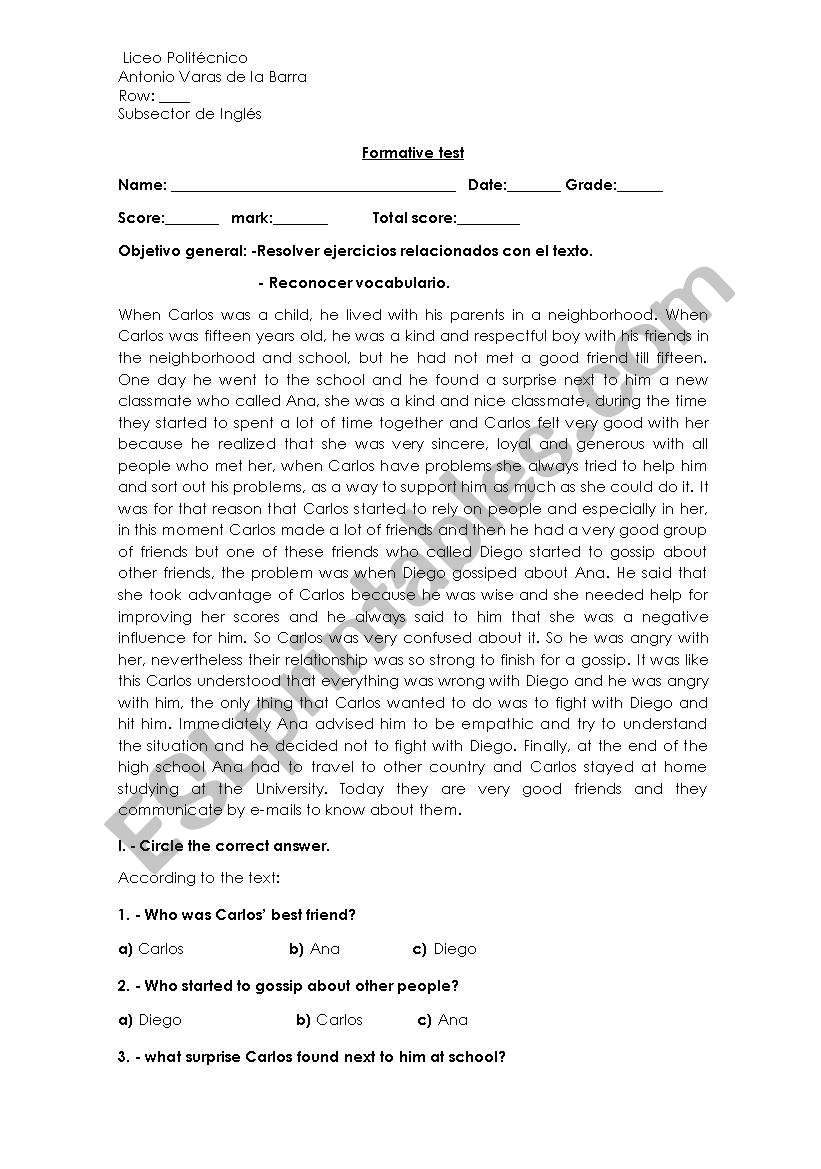 reading activity worksheet