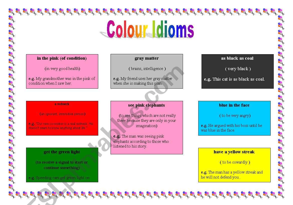 Colour idioms worksheet