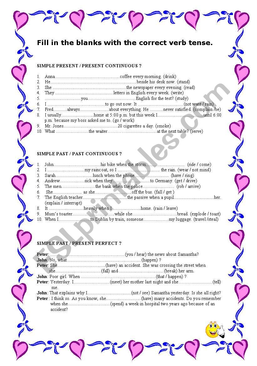 VERB TENSES FOR REVISION worksheet