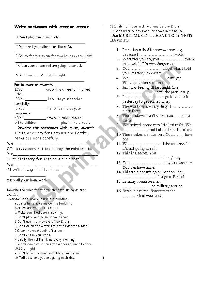 must -have to worksheet