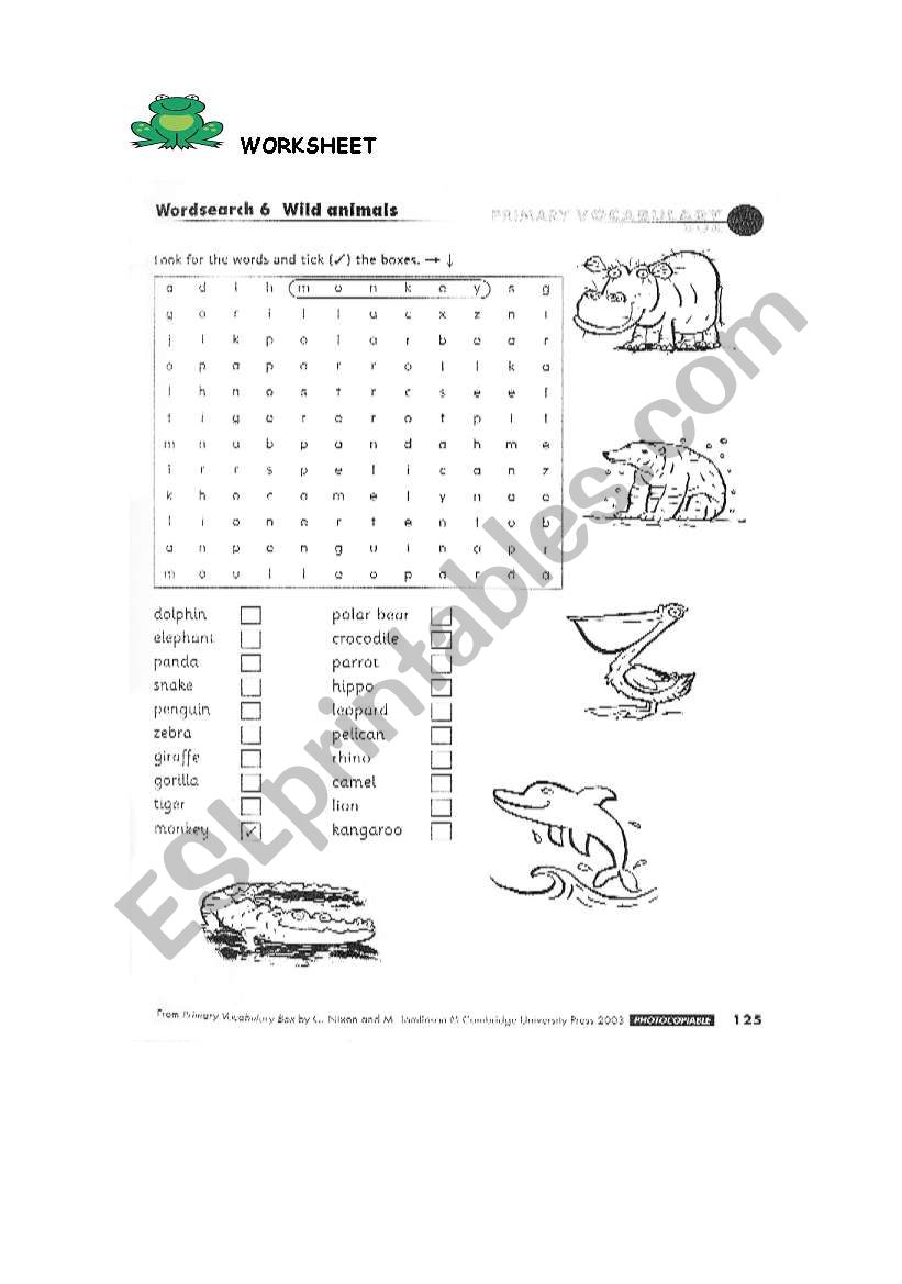 animals wordsearch worksheet