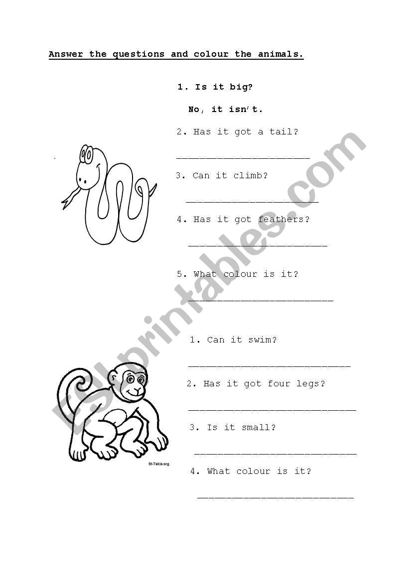 animals worksheet