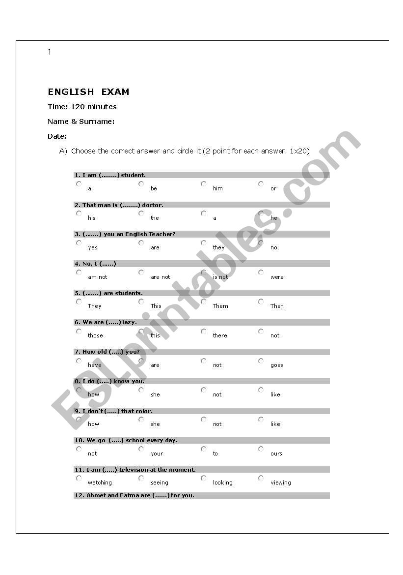 general exam for elementary students