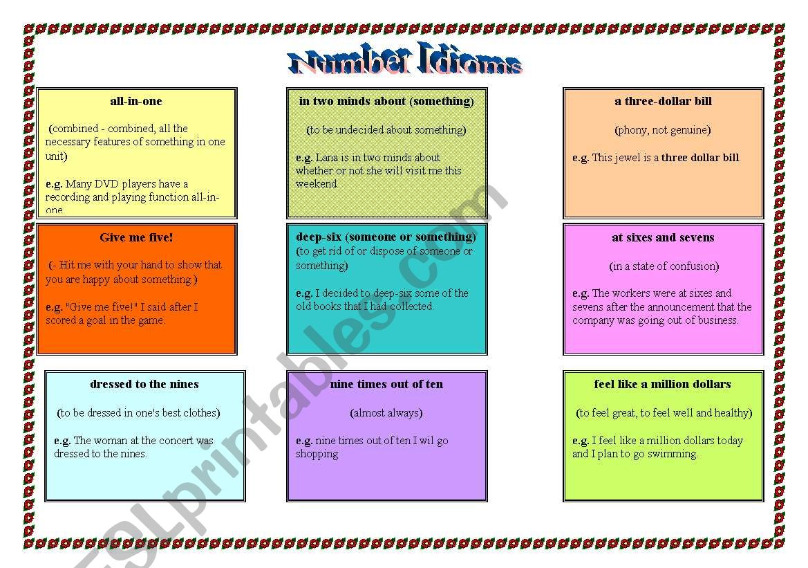 Number Idioms worksheet