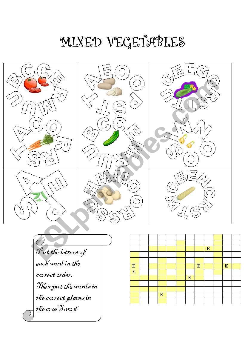 MIXED VEGETABLES worksheet