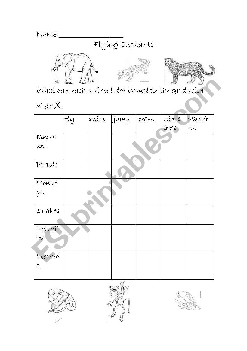 Flying elephants worksheet