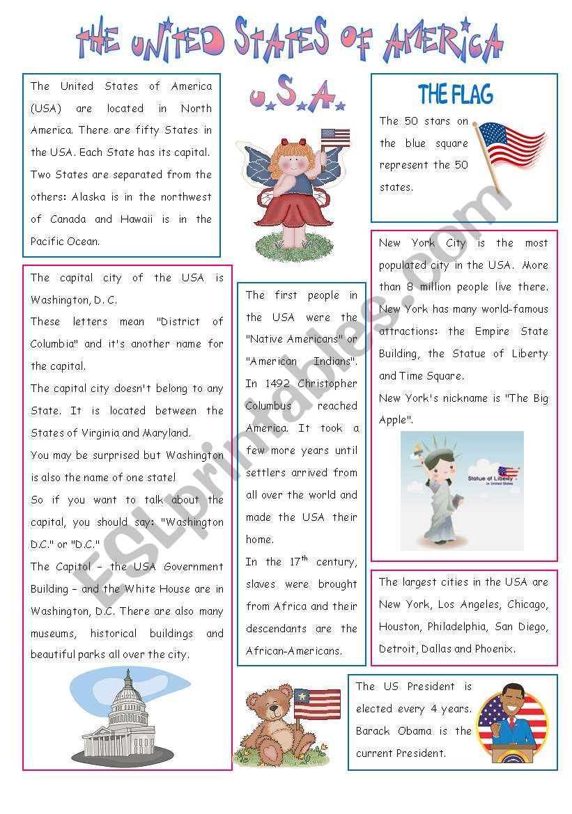 ENGLISH-SPEAKING COUNTRY (5) - THE USA  - 2 PAGES 