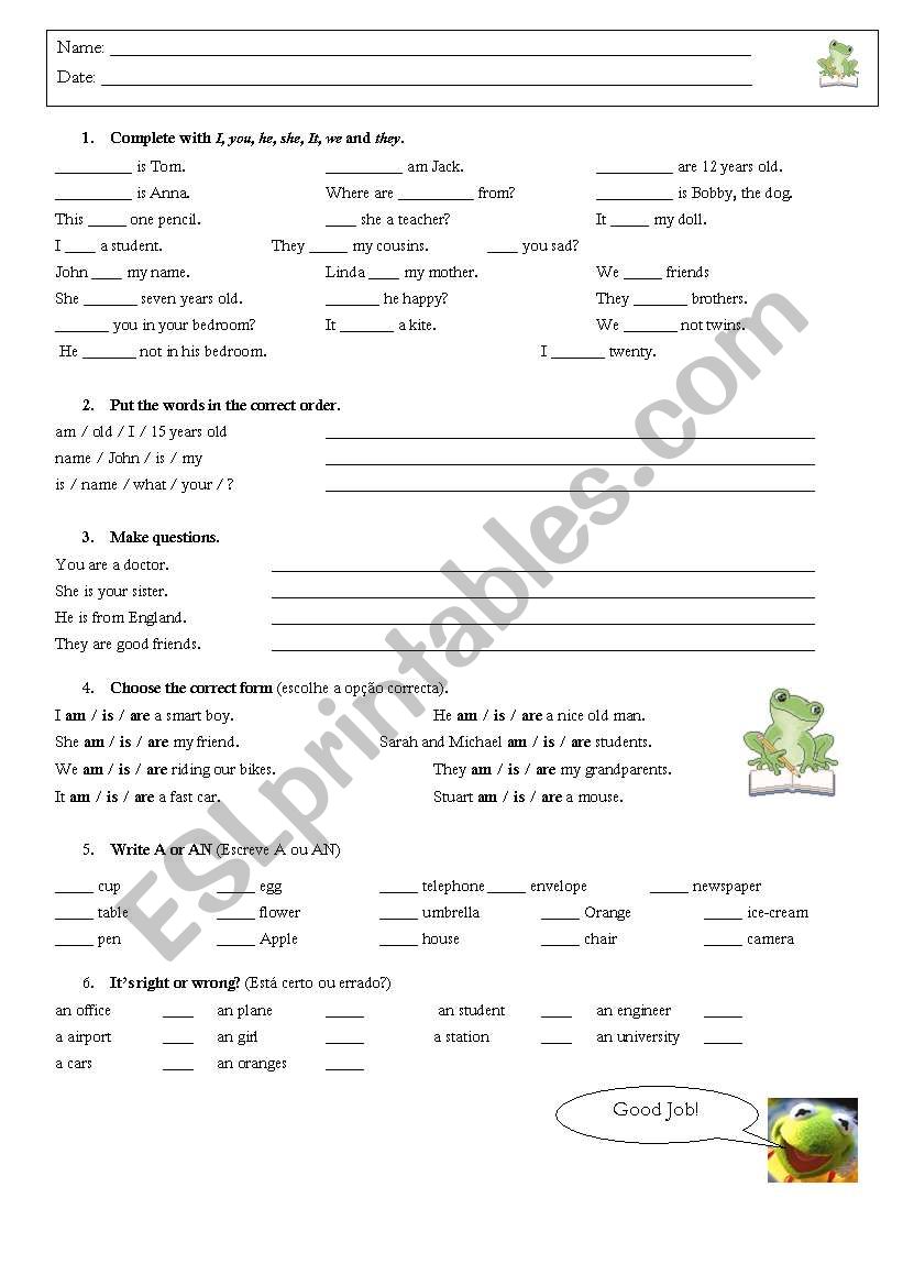 Verb To Be worksheet