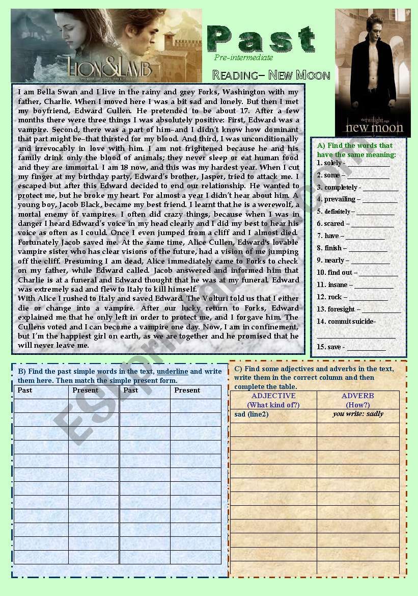Past Simple / reading-writing (Twilight-New Moon)