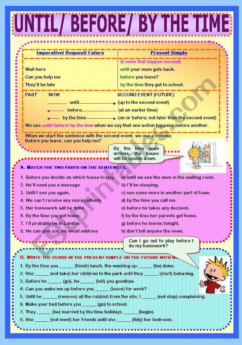 Until/ Before/ By the time worksheet