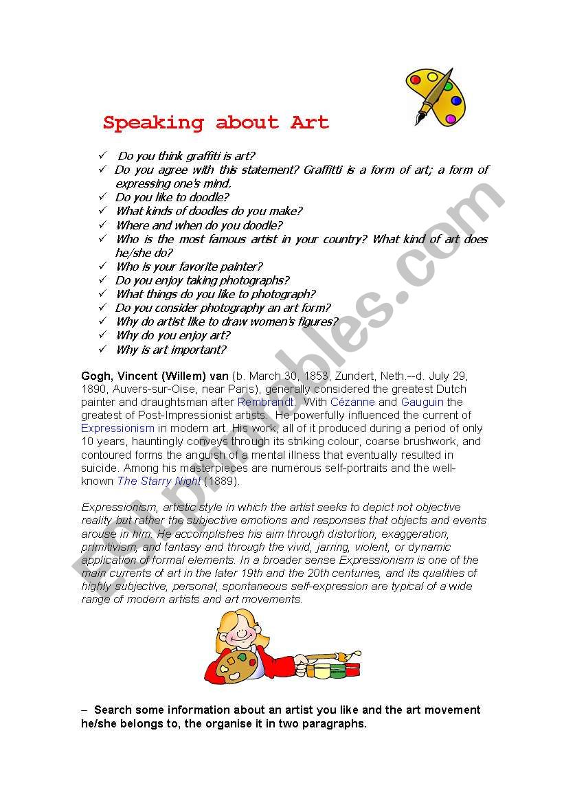 Speaking about art worksheet