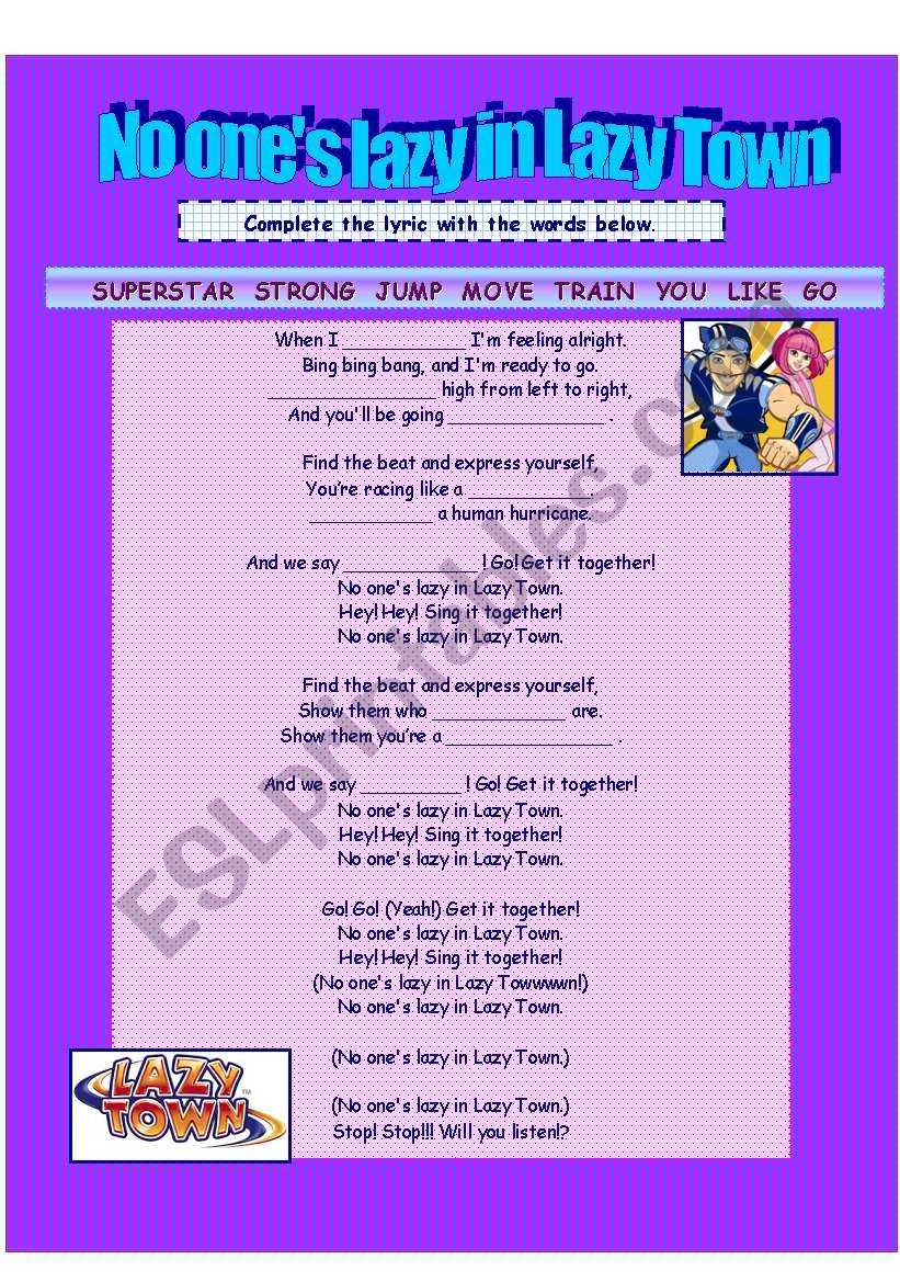 LAZY TOWN SONG worksheet