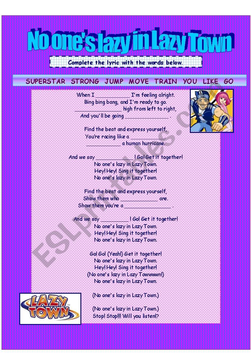LAZY TOWN SONG worksheet
