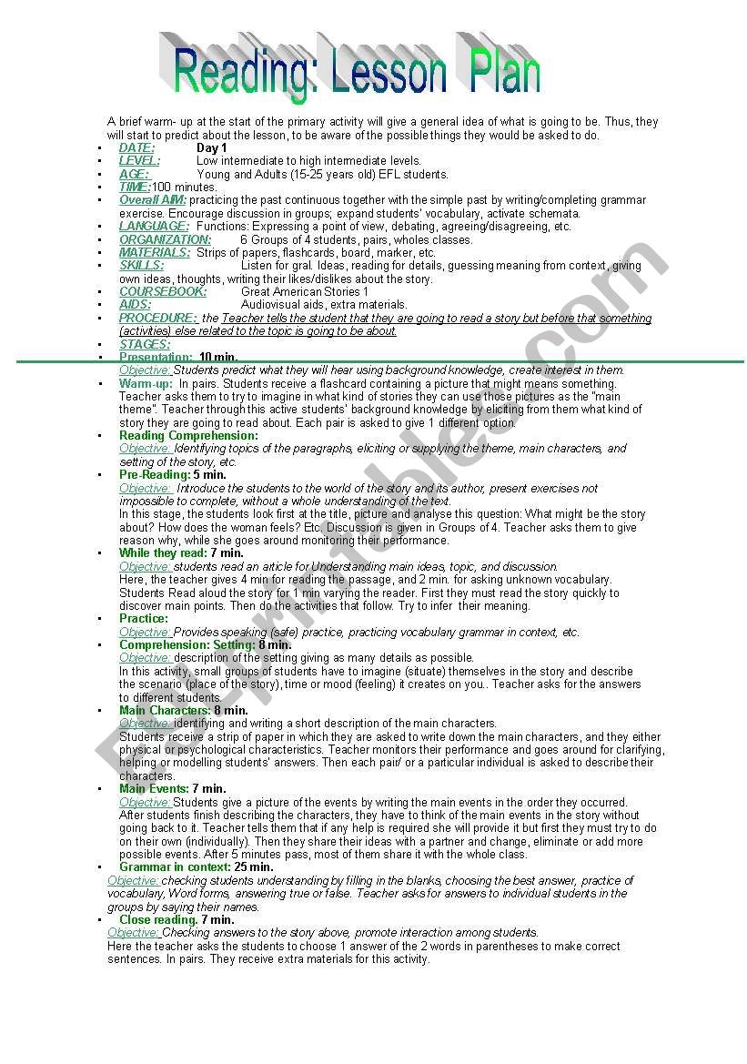 reading lesson worksheet