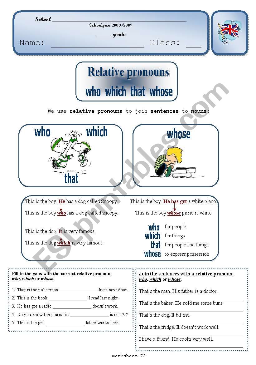 Relative Pronouns worksheet