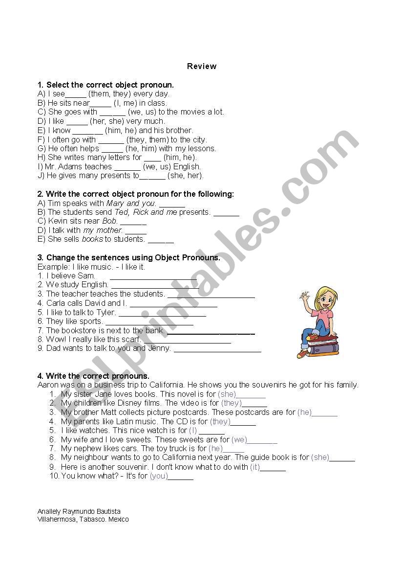 object pronouns worksheet