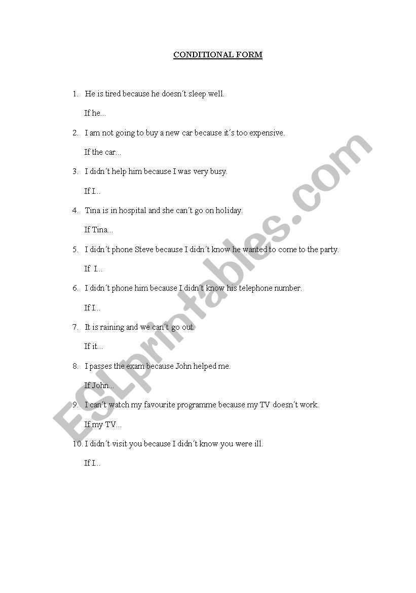 Conditionals worksheet