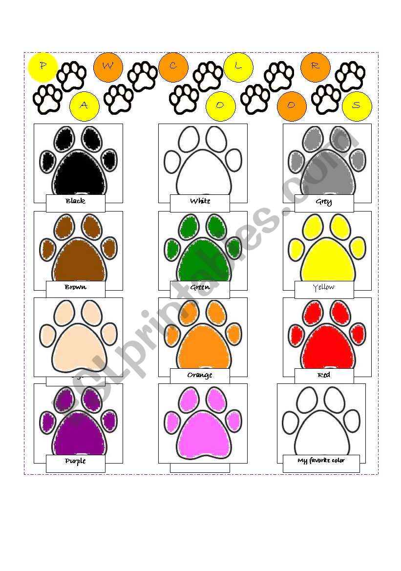 paw colors worksheet