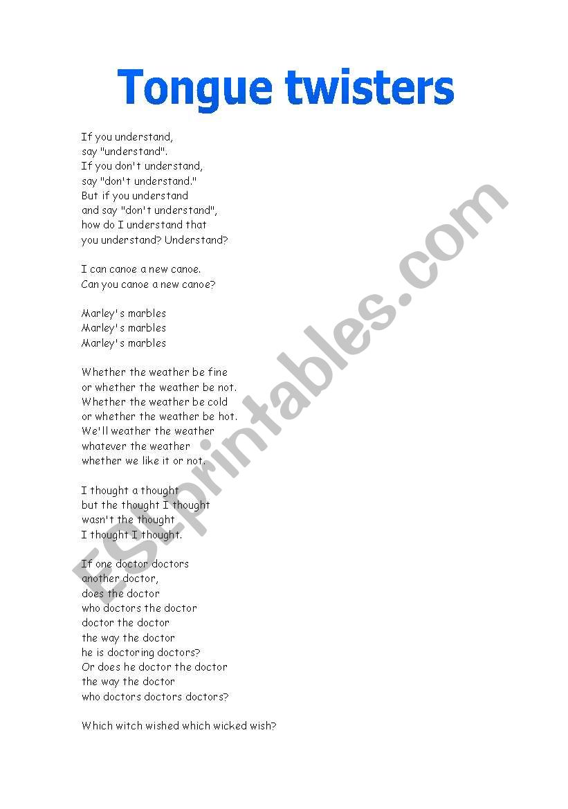 tongue twisters worksheet