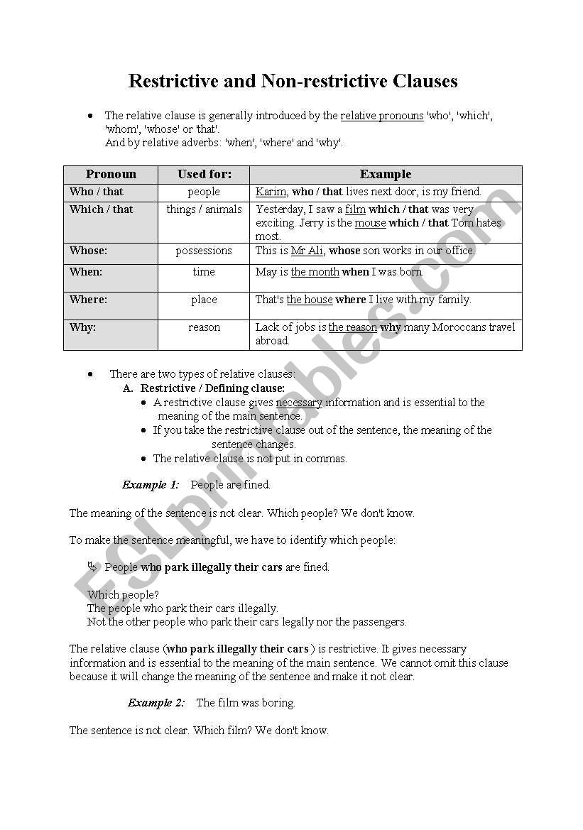 Restrictive and Non-restrictive Clauses