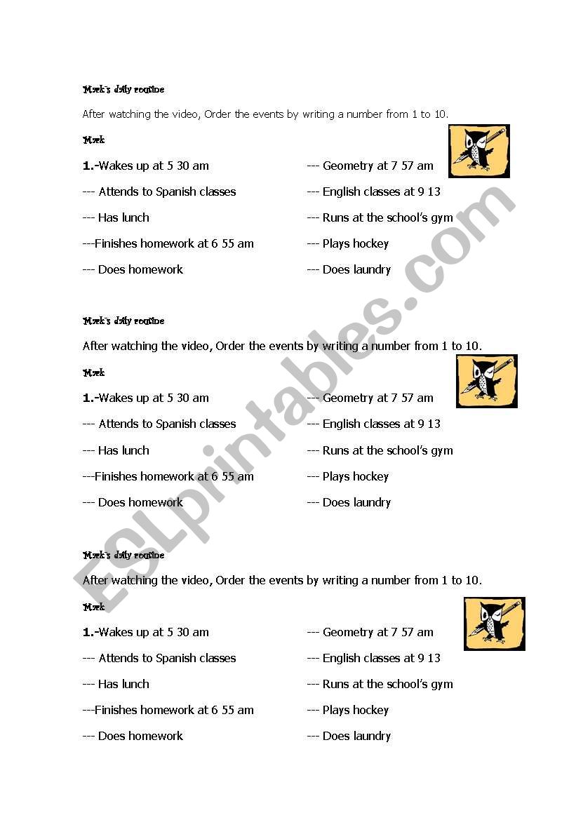 daily routines worksheet