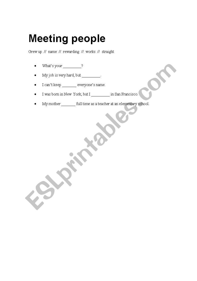 Meeting people exercise worksheet