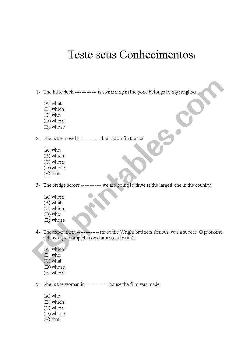 Teste seus conhecimentos worksheet