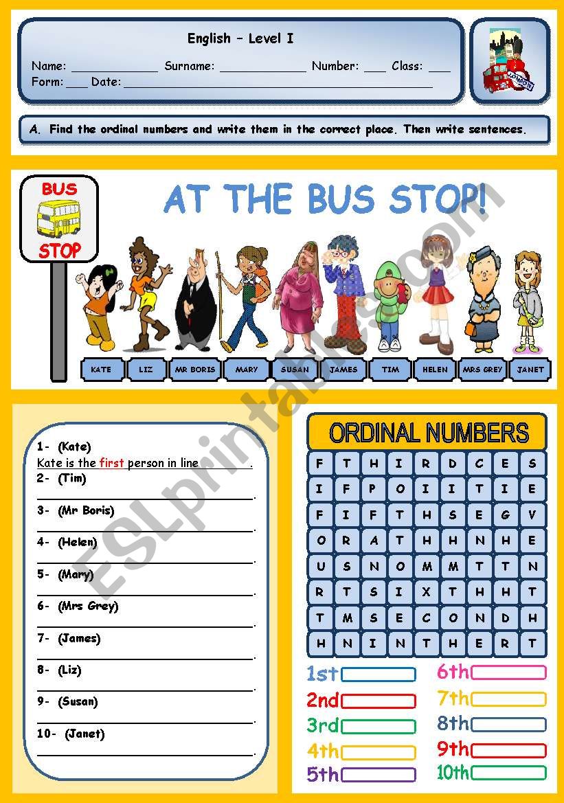 AT THE BUS STOP!  (ORDINAL NUMBERS)