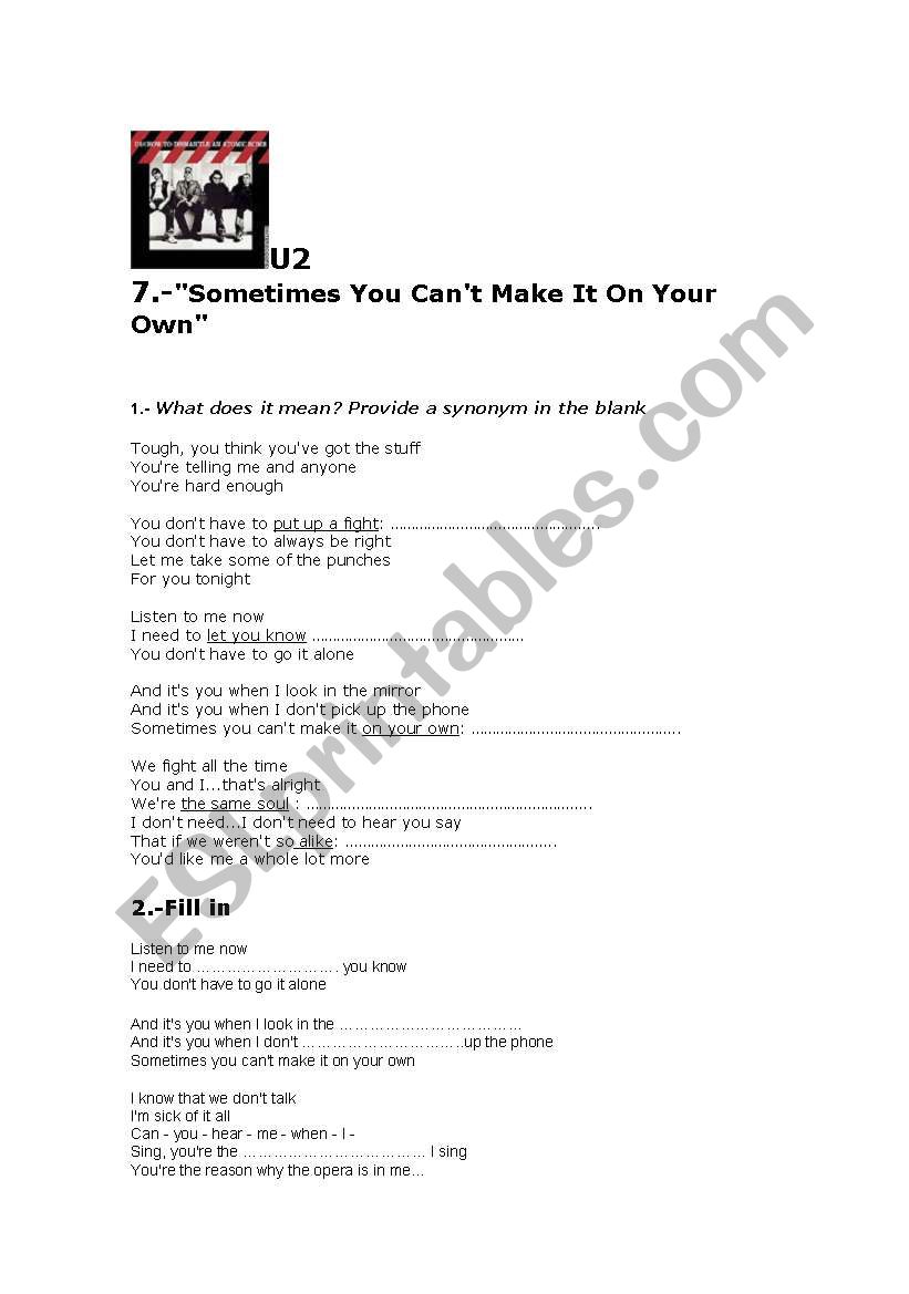 U2 worksheet