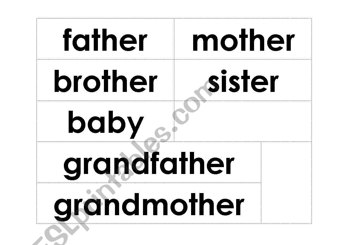 Family wordcards worksheet