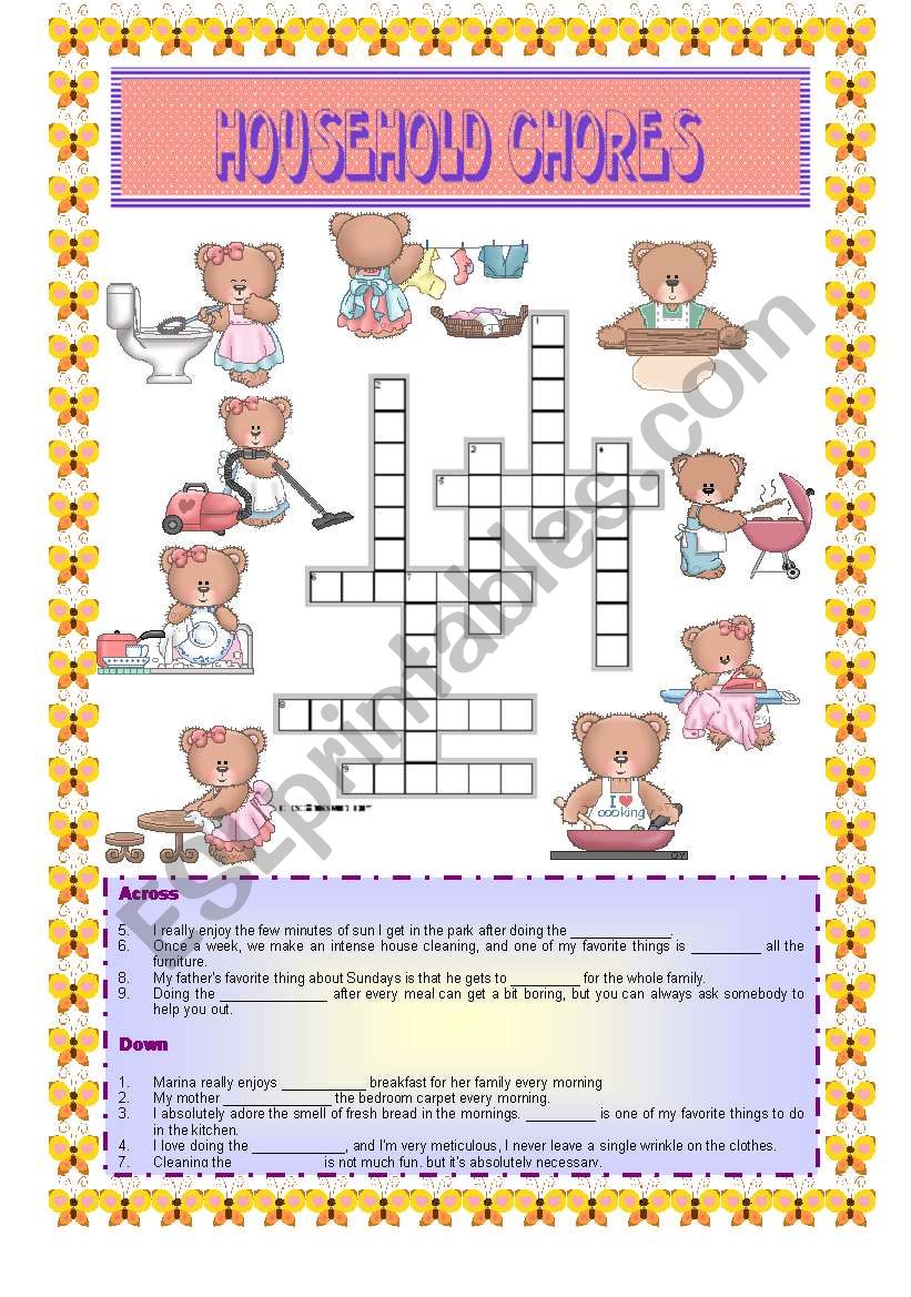 HOUSEHOLD CHORES- Crossword worksheet