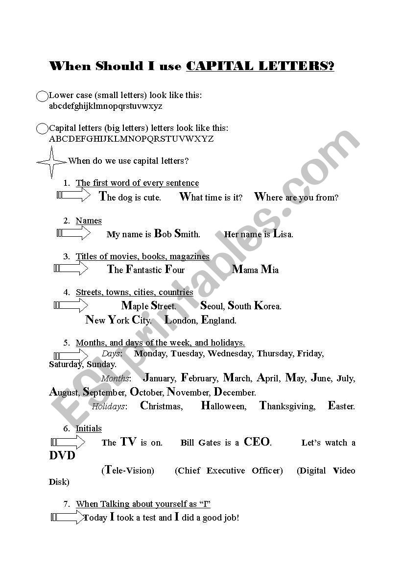When to use capital letters worksheet