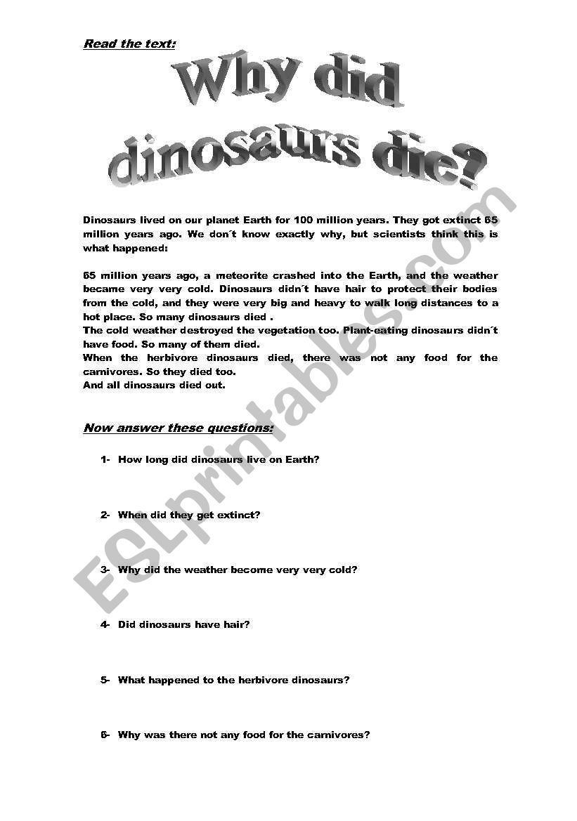 DINOSAURS EXTINCTION worksheet