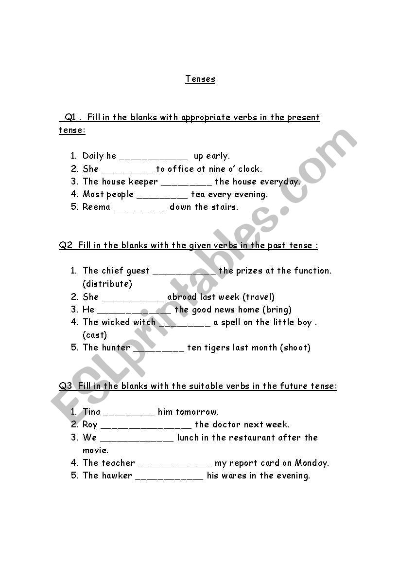 tenses worksheet