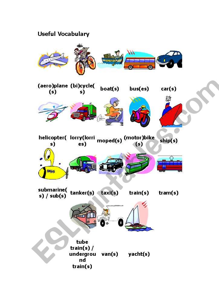 useful vocaburaly about  transport  and  dialogue
