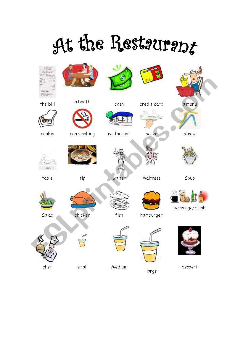 Restaurant vocab + activity worksheet