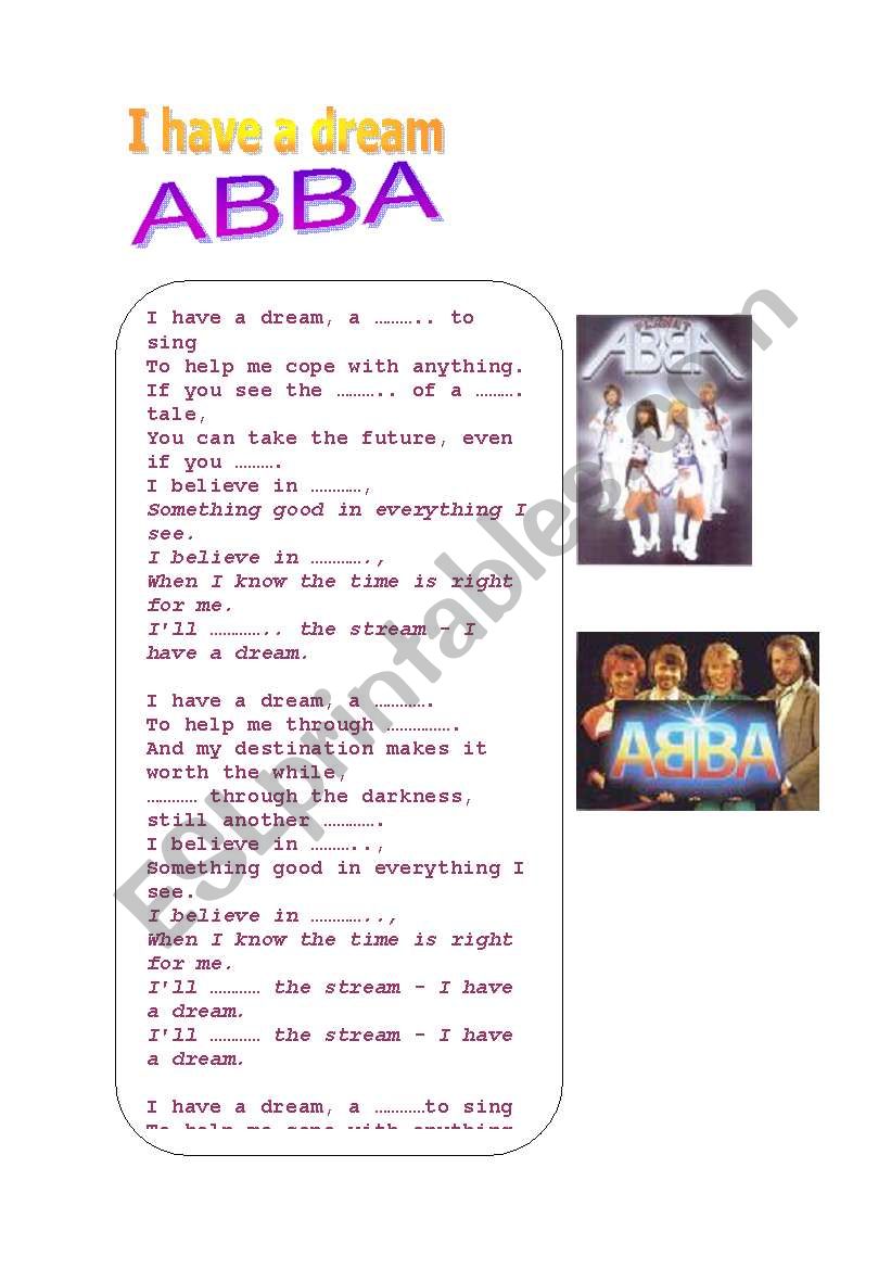 I HAVE A DREAM by ABBA worksheet