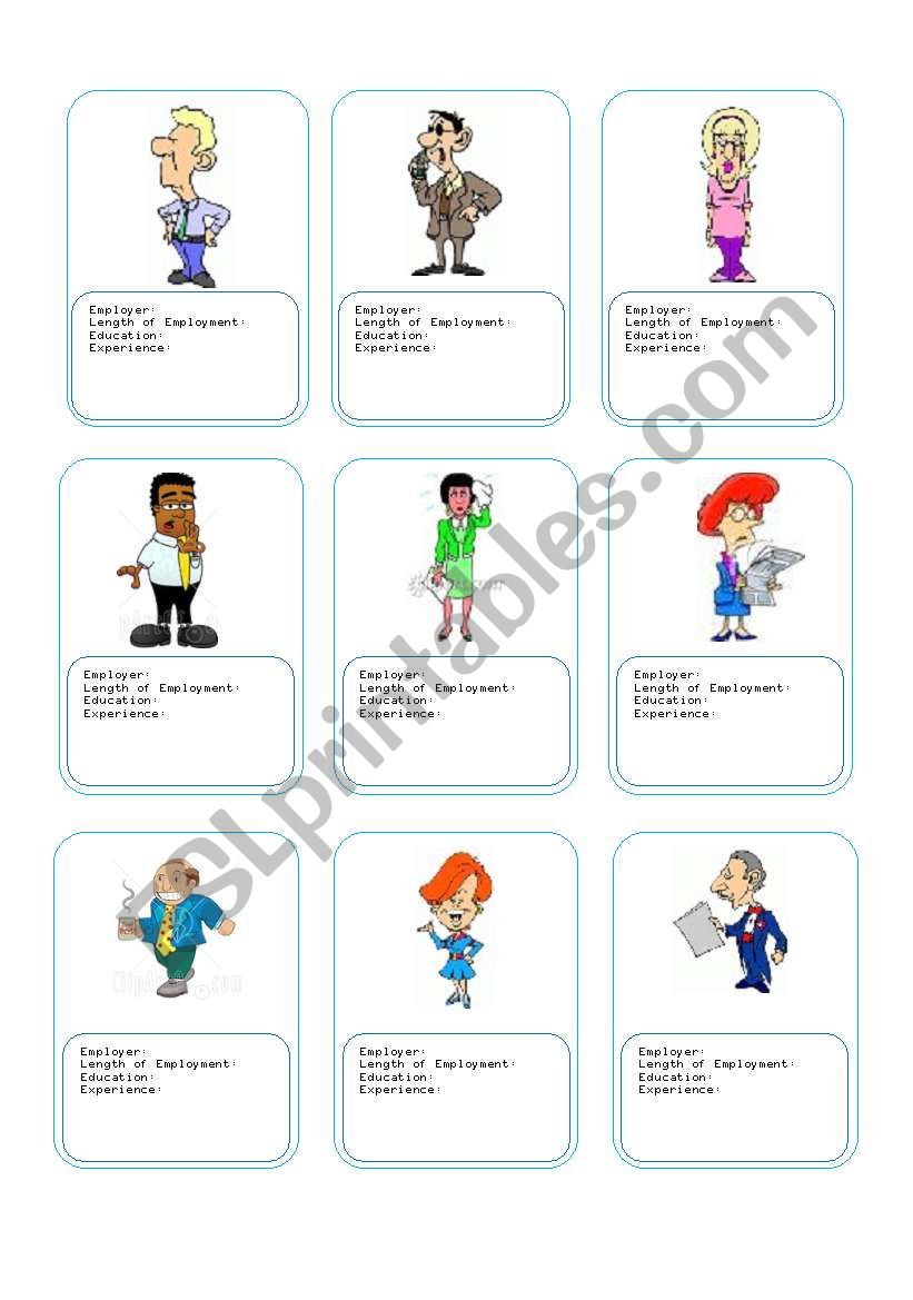 Profession Cards worksheet