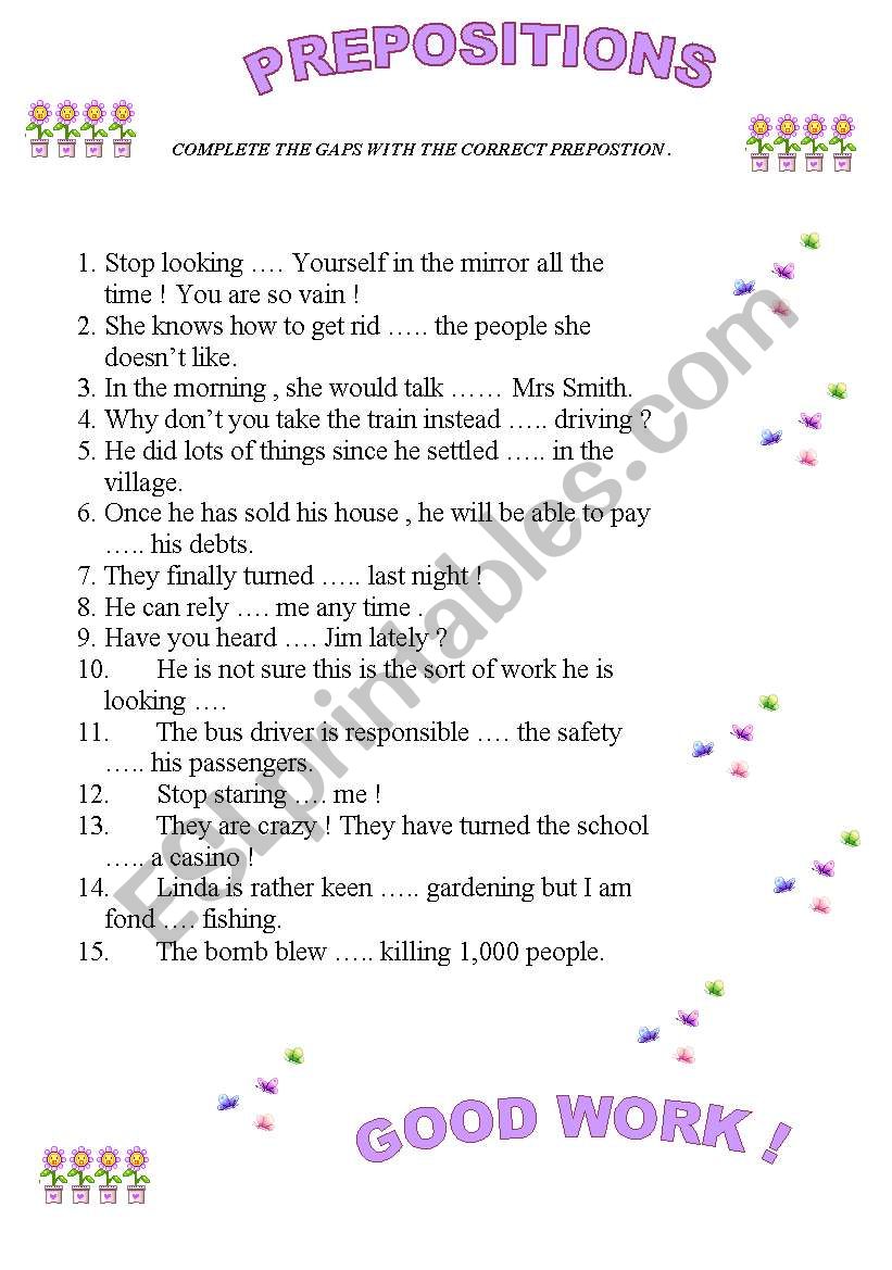 prepositions worksheet