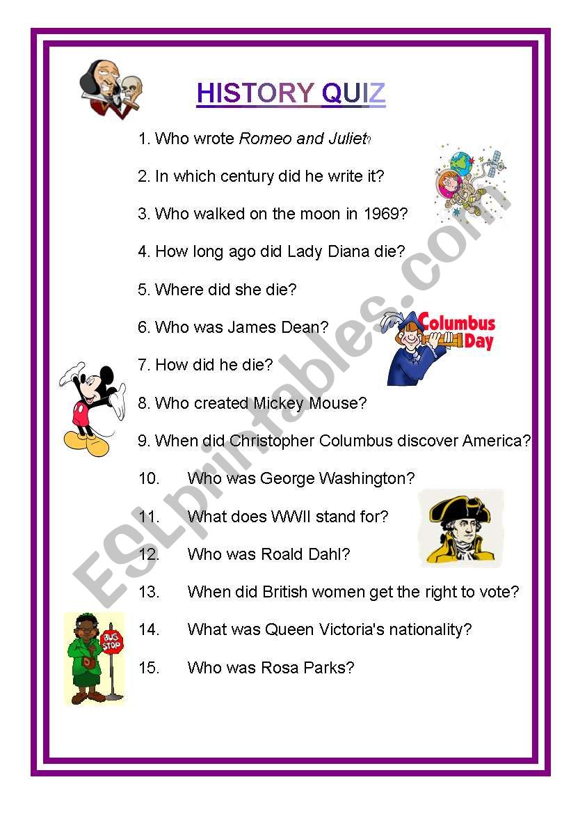 HISTORY QUIZ worksheet