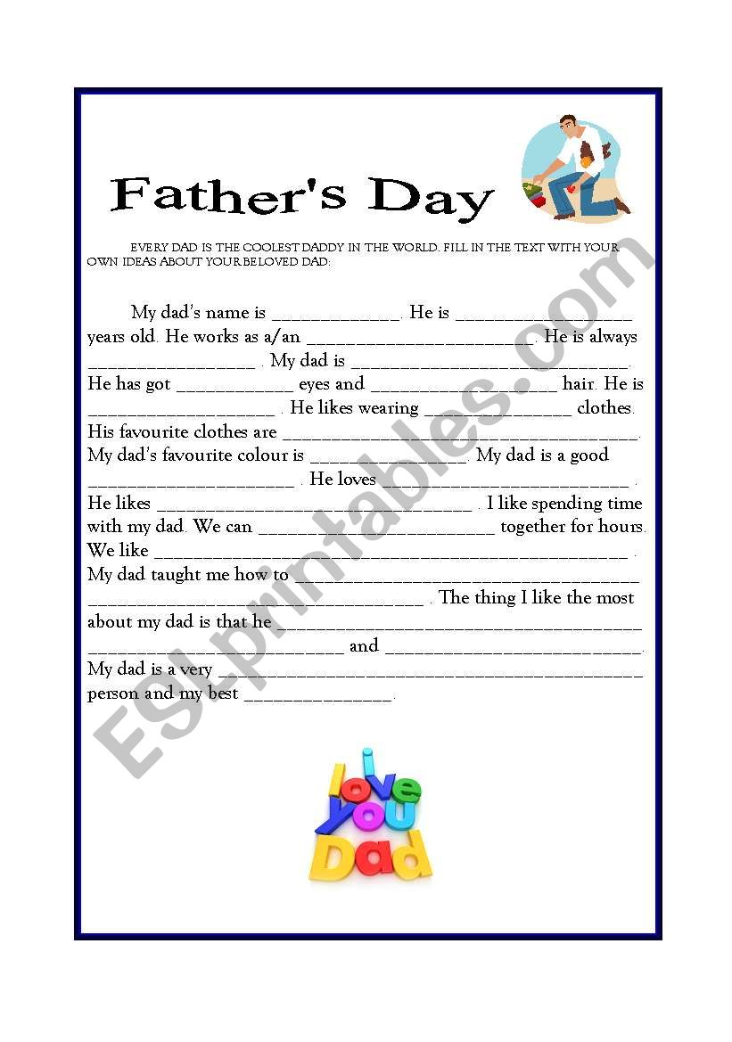 fathers day writing  worksheet
