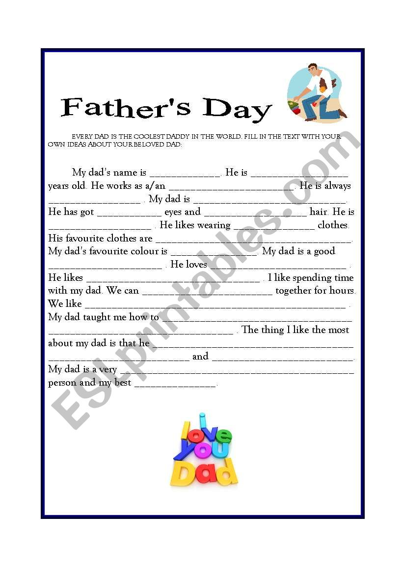 fatherÂ´s day writing  worksheet
